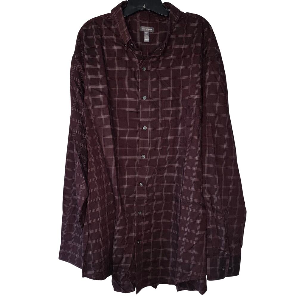 Van Heusen Men’s 2XLT Plaid Button Down Shirt Brown Long Sleeve Tall